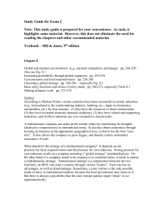 Study Guide for Exam 2: Strategic Management