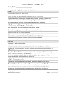 Commerce & Culture Unit 2 Essay Grading Rubric