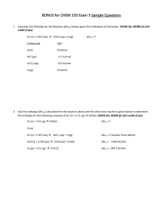 CHEM 150 Exam 3 Sample Questions: Enthalpy Calculations