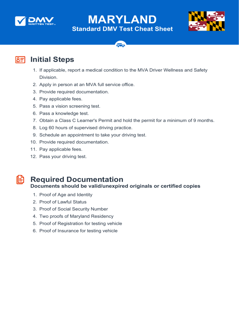 Maryland DMV Test Cheat Sheet: Study Guide & Practice