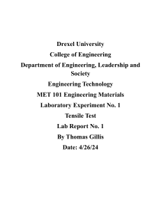 Drexel MET 101 Tensile Test Lab Report