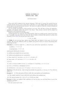 Notatki z wykładu Algebra Liniowa II HKU 2024