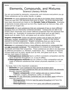 Elements, Compounds, and Mixtures: Science Literacy Article