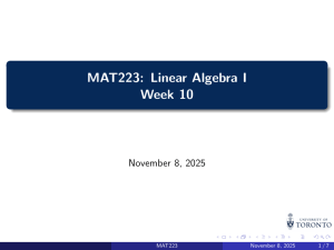 MAT223 Linear Algebra I: Matrix Similarity and Diagonalization