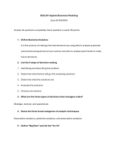 BUS 241 Quiz 2: Business Analytics & Decision Making