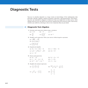 Diagnostic Tests for Calculus: Algebra, Geometry, Functions, Trig