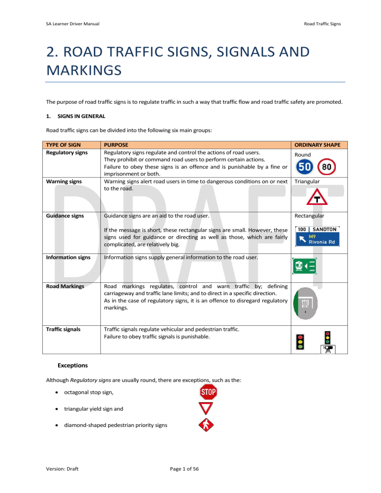 Sa Learner Driver Manual Road Traffic Signs Guide