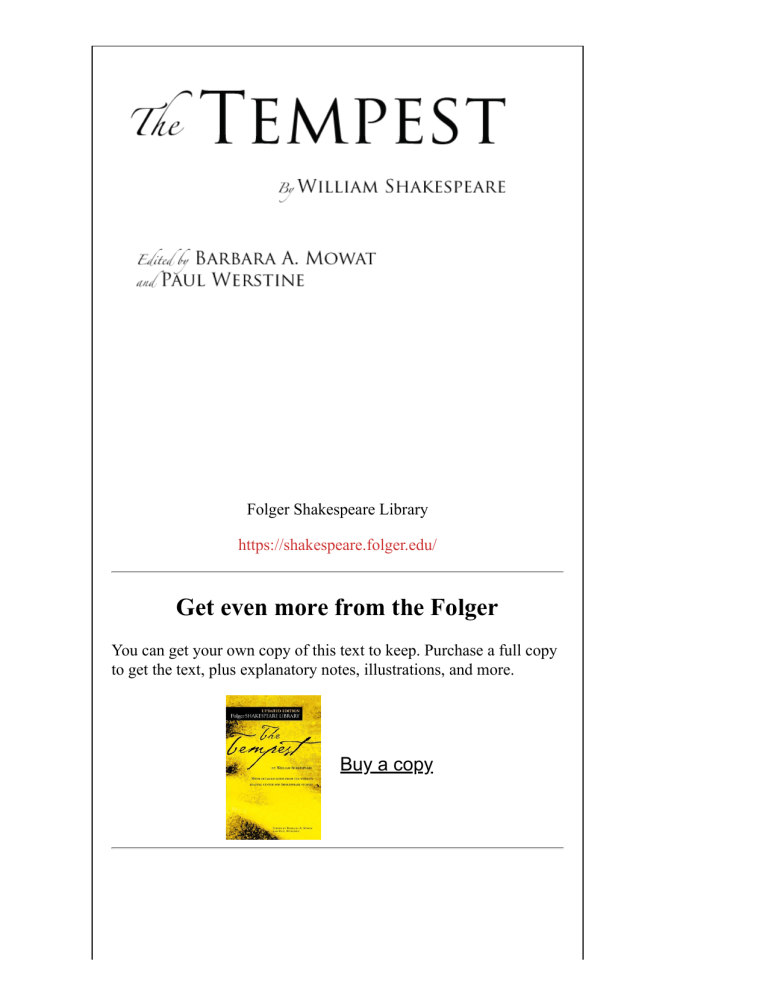 The Tempest by Shakespeare: Folger Shakespeare Library Edition