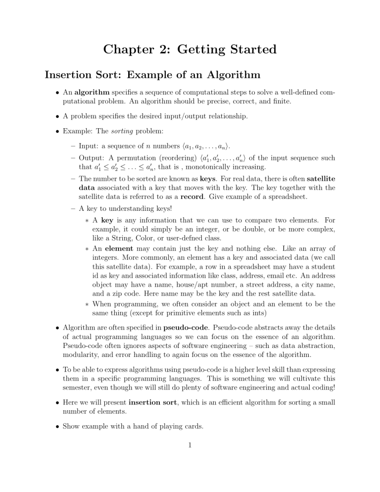 Algorithms: Insertion Sort & Analysis