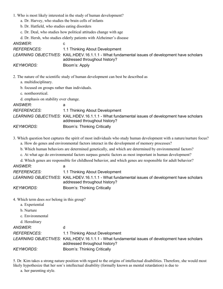 Human Development Quiz: Multiple Choice Questions and Answers