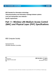 IEEE 802.11-2016 Standard: Wireless LAN MAC & PHY Specifications