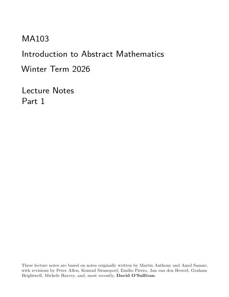 MA103 Abstract Mathematics Lecture Notes Part 1