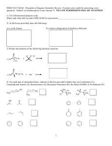 Organic Chemistry First Day Quiz: Principles Review
