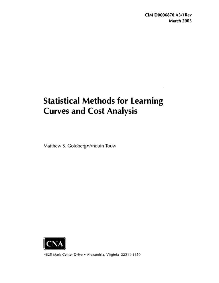 Statistical Methods for Learning Curves and Cost Analysis