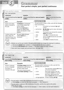 Unit 5 Grammar: Past Perfect Simple & Continuous