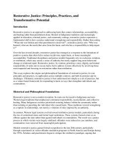 Restorative Justice: Principles, Practices, Transformative Potential