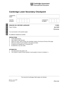 Cambridge ESL Checkpoint Exam Paper 2 Writing 2020