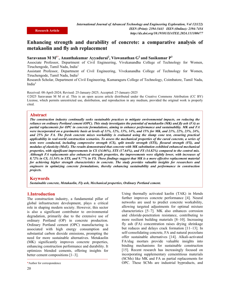 Concrete Strength: Metakaolin vs Fly Ash Replacement Study