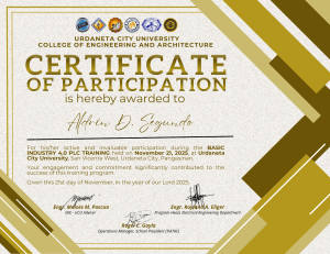 Urdaneta City University Certificate of Participation - Basic Industry 4.0 PLC Training