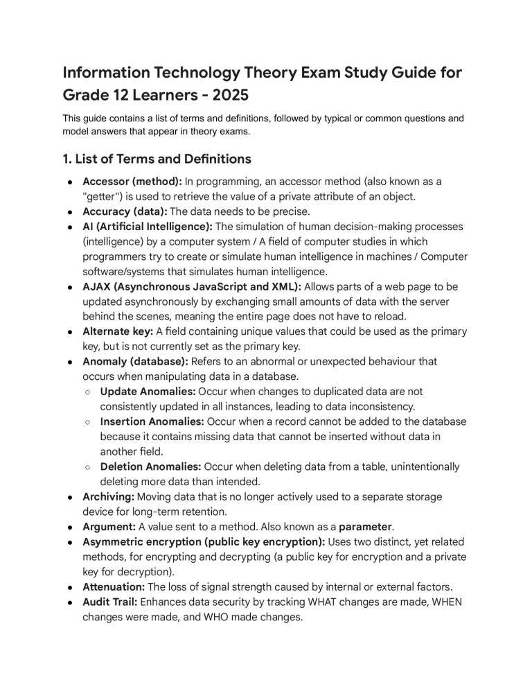 Grade 12 IT Theory Exam Study Guide 2025