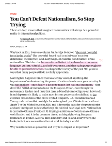 You Can&rsquo;t Defeat Nationalism, So Stop Trying &ndash; Foreign Policy