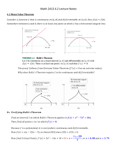 Math 2413 4.2 Lecture Notes: Mean Value Theorem