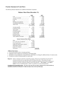 Practice Statement of Cash Flows for Brookshire Corporation