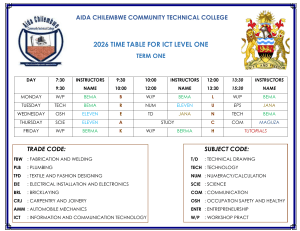 Harmonogram 2026 dla ICT Poziom 1 Semestr 1