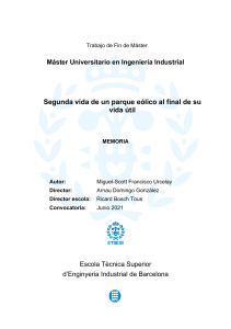 Segunda vida de un parque e&oacute;lico: Tesis de M&aacute;ster en Ingenier&iacute;a Industrial
