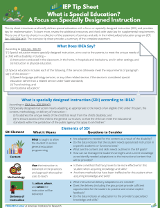 IEP Tip Sheet: Specially Designed Instruction (SDI) Guide