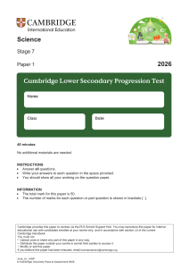 Cambridge Stage 7 Science Paper 1 2026
