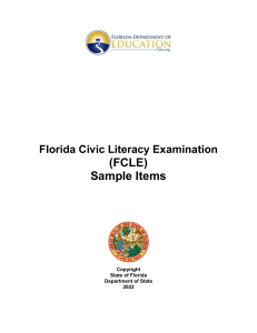Florida Civic Literacy Examination Sample Items
