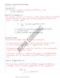 A2 Physics - Astronomy and Cosmology Notes