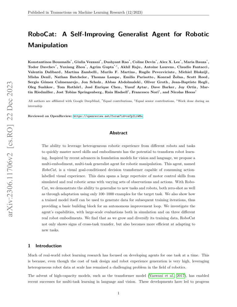 RoboCat: Self-Improving Generalist Agent for Robotic Manipulation