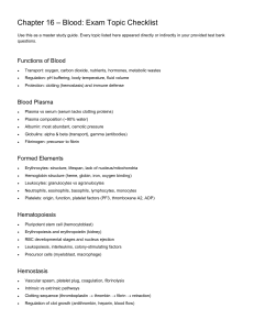 Blood: Exam Topic Checklist - Chapter 16 Study Guide