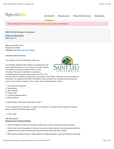 2024-2025 Resident Assistant Job at Saint Leo University