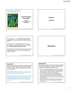 Economics Chapter 4: Demand, Supply, Equilibrium Exercises