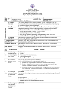 Grade 12 Empowerment Tech Lesson Plan: Word Processing Skills