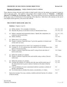 Chemistry of Solutions Course Objectives