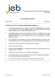 May 2022 Life Sciences Paper II Exam
