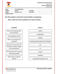 Unit 4 Science Worksheet: Organisms & Living Characteristics
