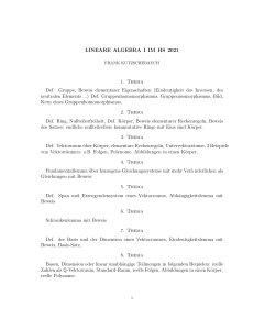 Lineare Algebra I Vorlesungsinhalte HS 2021