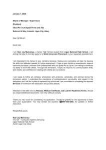 Work Immersion Application Letter - High School Student