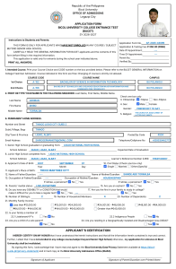 Bicol University BUCET Application Form SY 2026-2027