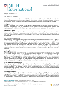 Mill Hill International IGCSE Exam Timetable 2026
