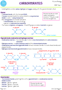 A Level Biology Carbohydrates AQA Topic 1 Notes