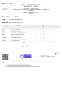 SASTRA University B.Tech Electronics Engineering Grade Statement I Semester 2023