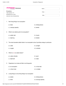 Ecosystems Worksheet: 10 Questions on Biotic/Abiotic Factors
