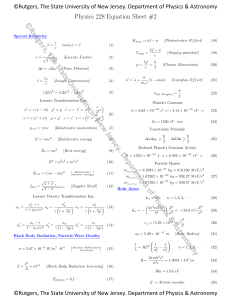 Physics 228 Equation Sheet #2: Special Relativity Formulas