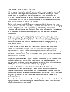 Letter of Recommendation for Julia Lampert's MSEM Application